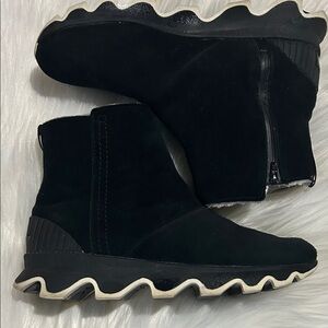 Sorel Black Ankle Boots Black Suede Black & White Sole